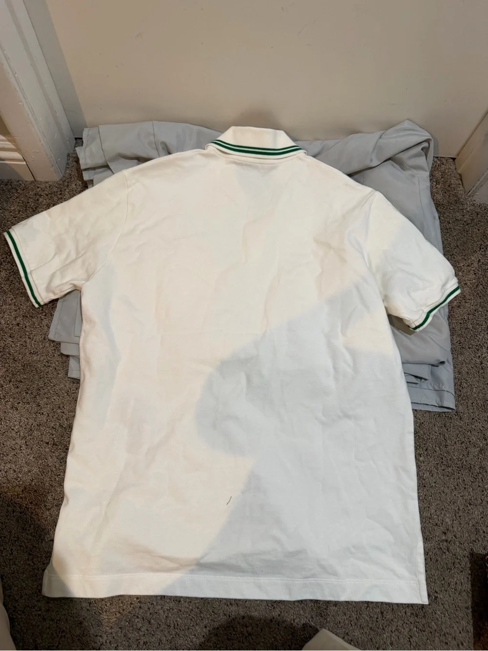 Gucci White Polo with Green Stripe Trim and Chest Web